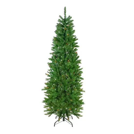 Northlight 6.5' Pre-Lit Pencil River Fir Artificial Christmas Tree - Multicolor Lights Green {1}