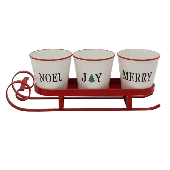 Northlight Sleigh with "Noel", "Joy" and "Merry" Buckets Christmas Centerpiece - 18.75" - Red {1}