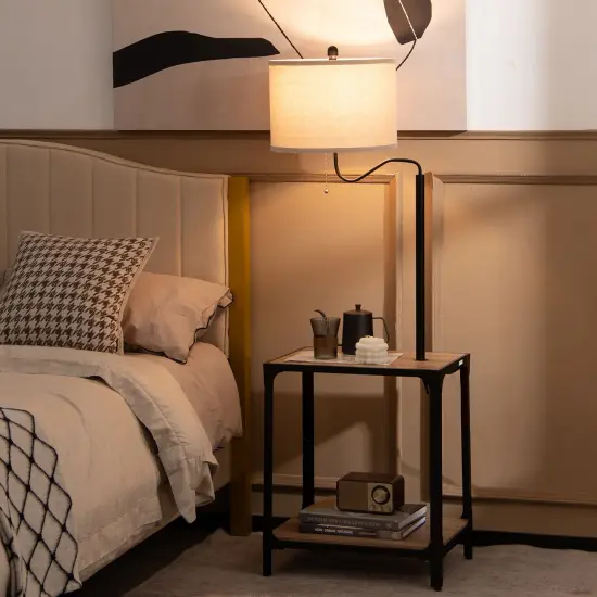 Costway Floor Lamp with End Table and USB Charging Ports 360&deg; Rotatable Lamp Arm {2}