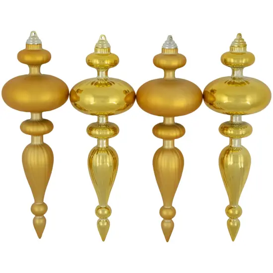 Northlight Commercial Size 2-Finish Christmas Finial Shatterproof Ornaments - Gold -12" - 4ct {3}