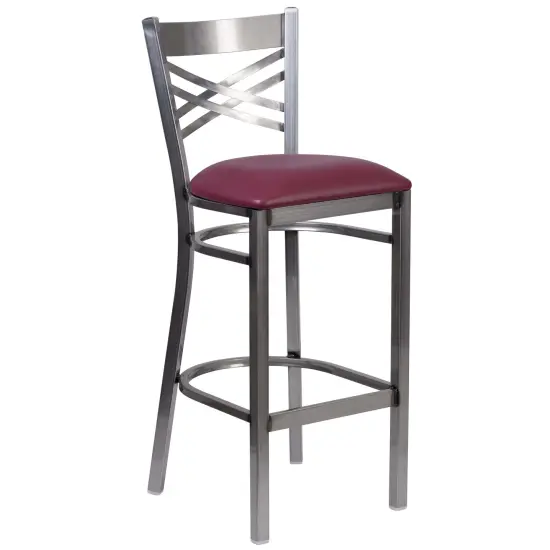 Emma and Oliver Clear Coated "X" Back Metal Restaurant Dining Barstool BurgVYL/ClearCoated {1}
