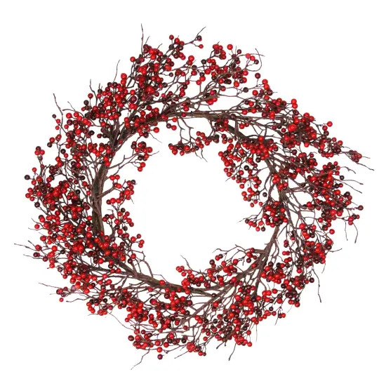 Select Artificials 24" Autumn Harvest Red and Burgundy Currant Berry Artificial Wreath - Unlit {1}