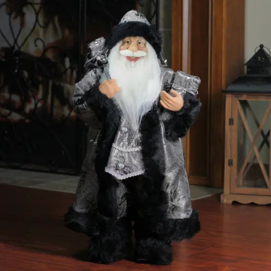 Northlight 24" Santa Claus with Gifts Christmas Figure - Silver and Black {3}