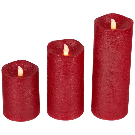 Northlight LED Flickering Flameless Textured Wax Pillar Candles - 8" - Red - Set of 3 {6}