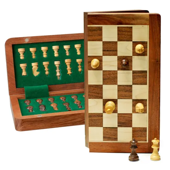 WE Games Travel Magnetic Wood Folding Chess Set, 7.625 inches {1}