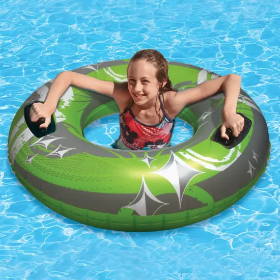 Swim Central 50" Inflatable Green and Gray Giant Swimming Pool Inner Tube {1}