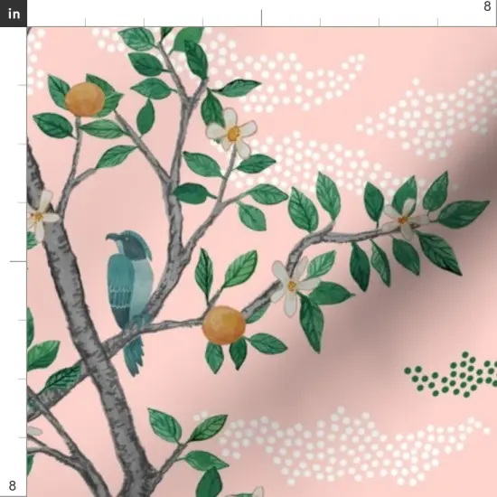Various Fabrics by the Yard or Fat Quarter Chinoiserie Pink Botanical Nature Oranges Lemons Birds Custom Printed Fabric by Spoonflower {4}