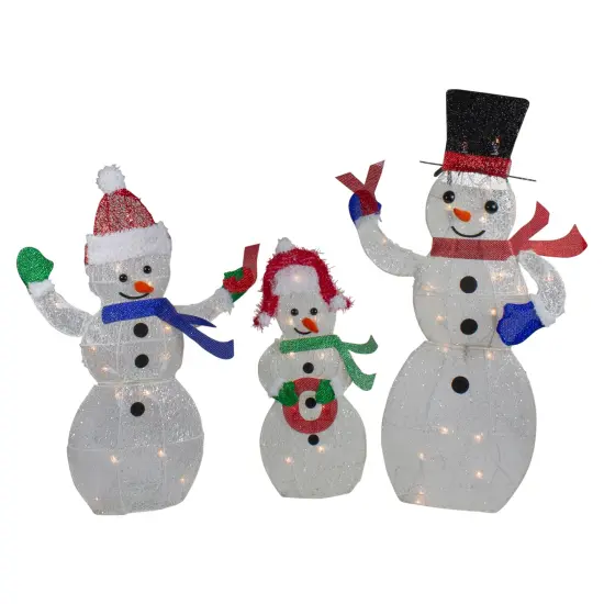 Northlight Lighted Glittering Mesh JOY Snowmen Outdoor Christmas Decoration - Warm White -Set 3 {1}