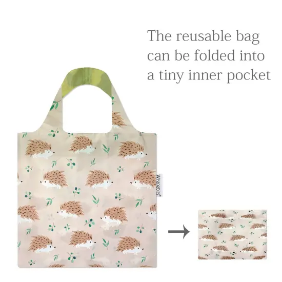 Wrapables Allybag Foldable & Lightweight Reusable Grocery Bag, Grab & Go Hedgehogs {4}