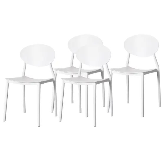 Modern Plastic Outdoor Dining Chair with Open Oval Back Design Set of 4 White {1}