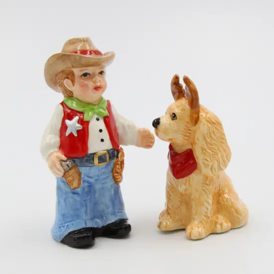 Ceramic Cowboy With Dog Salt & Pepper Shakers, Home D&eacute;cor, Gift for Her, Gift for Mom, Kitchen D&eacute;cor, Dog Lover Gift, Pet Loss Gift {3}