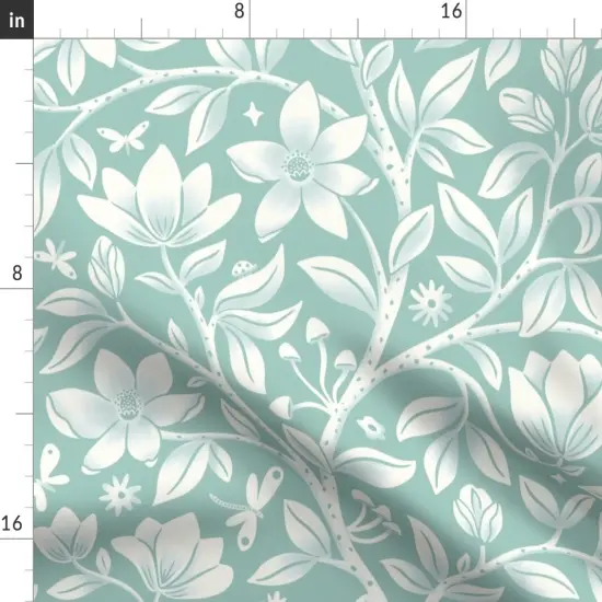 Various Fabrics by the Yard or Fat Quarter Floral Mint Green Tree Whimsical Plant Dragonflies Magnolia Soft Blue Aqua Large Scale Custom Printed Fabric by Spoonflower {2}