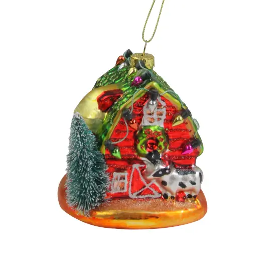 Northlight 4" Festive Red and Green Barn with Roof Glass Christmas Ornament {1}