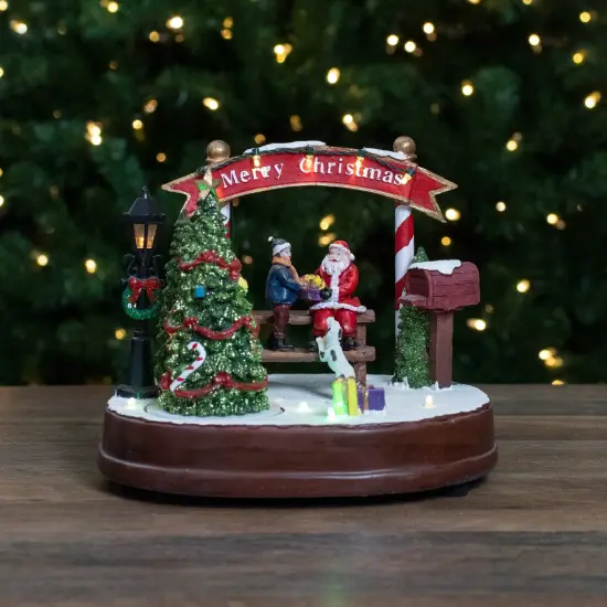 Northlight Lighted "Merry Christmas" Winter Scene with Music and a Turning Tree - 8" Green {3}