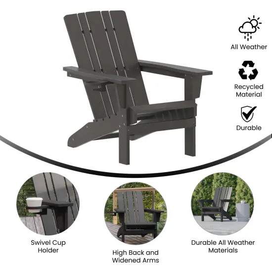 Merrick Lane Ridley Adirondack Chair with Cup Holder, Weather Resistant HDPE Adirondack Chair Gray {2}