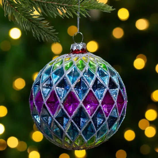 Northlight Glittered Harlequin Christmas Glass Ball Ornament - 3.75" - Rainbow Multi {3}