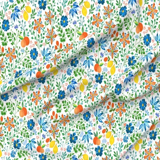 Various Fabrics by the Yard or Fat Quarter Botanical White Green Blue Lemons Oranges Custom Printed Fabric by Spoonflower {6}