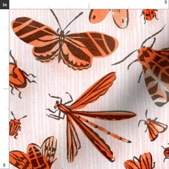 Various Fabrics by the Yard or Fat Quarter Orange Bugs Retro Vintage Large Scale Fifties Style On Pink Butterfly Beetle Custom Printed Fabric by Spoonflower {4}