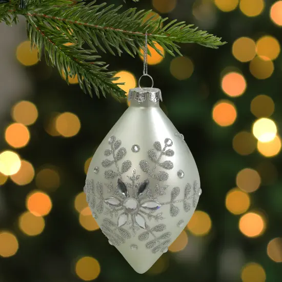 Northlight Matte Silver Glittery Snowflake Glass Christmas Finial Ornament 6" {3}