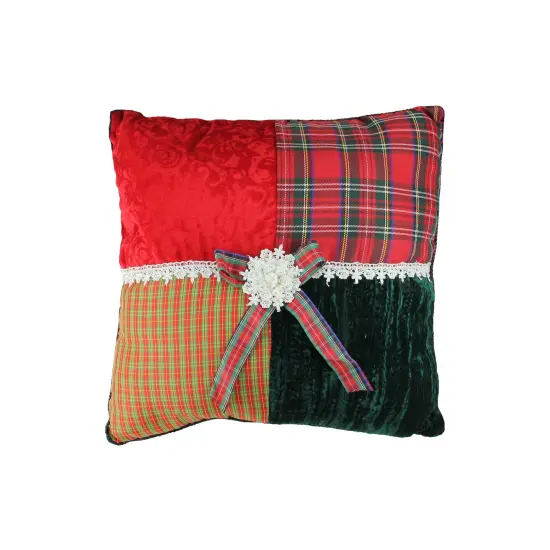 Kurt Adler 15.5" Red and Green Plaid Square Christmas Throw Pillow {1}