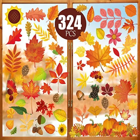 Fall Decorations-Fall Window Clings, Thanksgiving Window Clings for Glass 324 PCS Thanksgiving Clings for Windows Fall Window Stickers Thanksgiving Home Office Decorations {3}