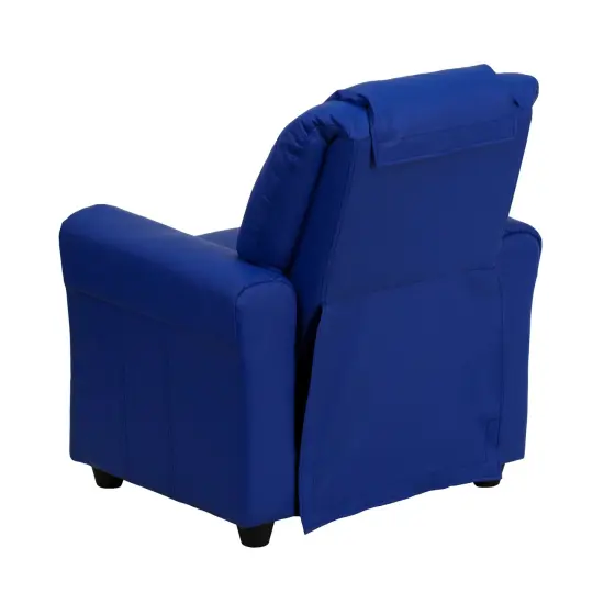 Emma and Oliver Contemporary Kids Recliner with Cup Holder and Headrest Blue Vinyl {3}