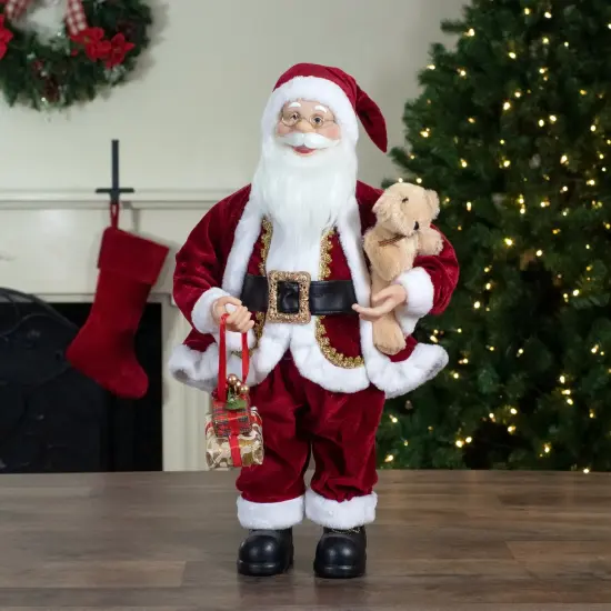 Northlight 2' Traditional Santa Christmas Figure with a Plush Brown Bear Red {1}