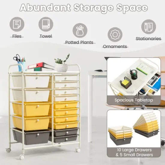 15-Drawers Multi-Use Rolling Storage Organizer Cart with Chrome Finish Steel Frame Perfect for Any Room Yellow {3}