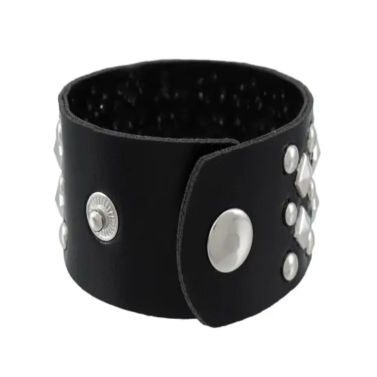 Black Vinyl Wristband with Chrome Pyramid and Round Studs {4}