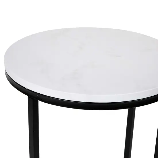 Merrick Lane Fairdale End Table with Round Cross Brace Frame WhiteMarble/MatBlack {5}