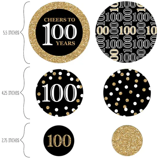 Big Dot of Happiness Adult 100th Birthday - Gold - Birthday Party Giant Circle Confetti - Party Decorations - Large Confetti 27 Count {3}