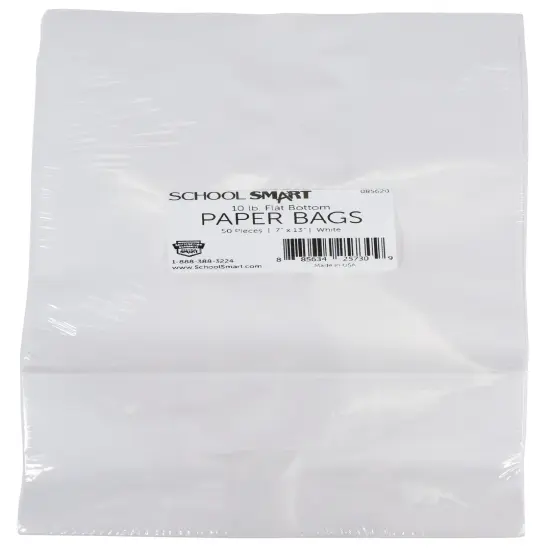 School Smart Paper Bag, Flat Bottom, 7 x 13 Inches, White, Pack of 50 {2}