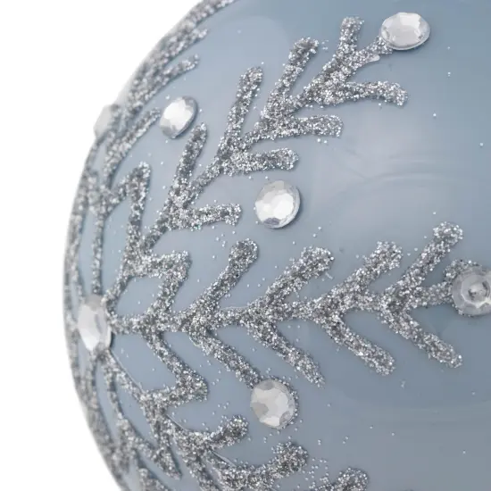 Northlight Jeweled Glitter Snowflakes Christmas Glass Ball Ornaments - 4" - French Blue - Set of 2 {4}
