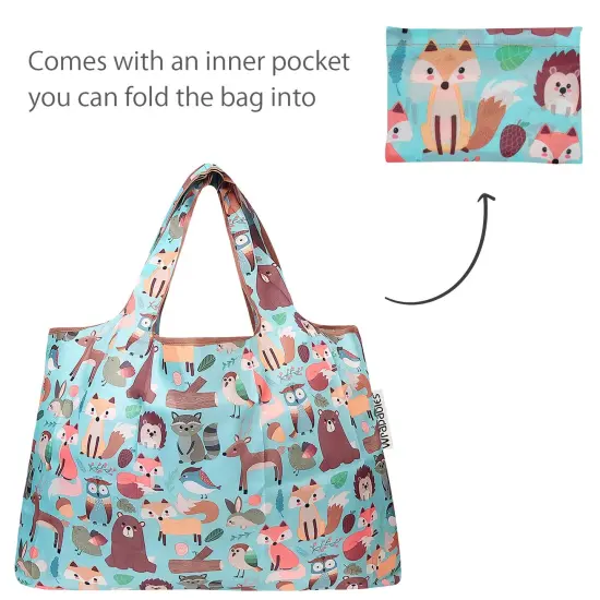 Wrapables Large & Small Foldable Tote Nylon Reusable Grocery Bags, Set of 2 Wilderness Animals {5}