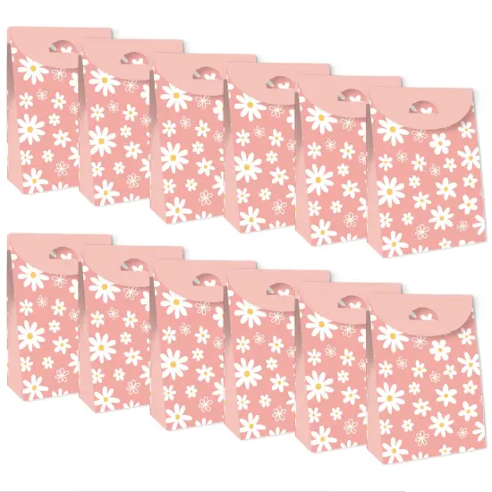 Big Dot of Happiness Pink Daisy Flowers - Floral Gift Favor Bags - Party Goodie Boxes - Set of 12 {6}