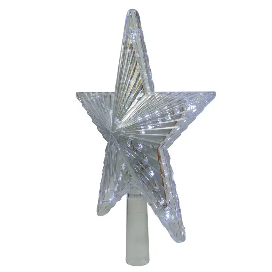 Hofert 9.5" Lighted Clear Twinkling 5-Point Star Christmas Tree Topper - Clear White LED Lights {3}
