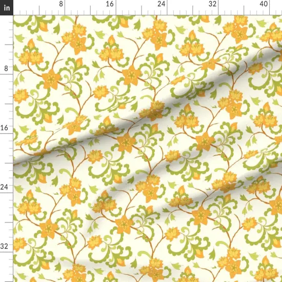 Various Fabrics by the Yard or Fat Quarter Trailing Floral Orange Chintz Indian Botanical Green Cream Retro Flowers Custom Printed Fabric by Spoonflower {1}