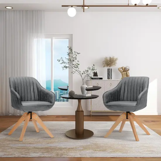 Costway Set of 2 Swivel Accent Chair Modern Leathaire Armchairs w/ Beech Wood Legs Grey\Blue\Brown {2}