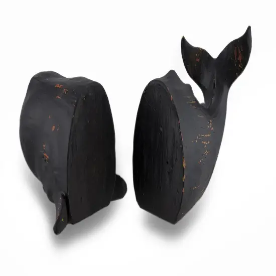 Whale Top and Tail Black Distressed Finish Bookends Set of 2 {4}