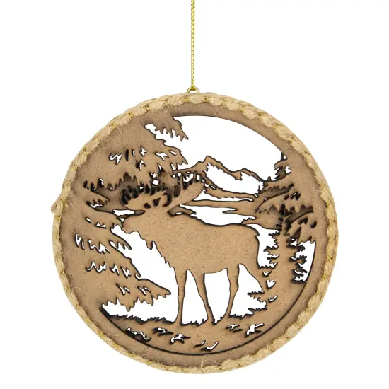 Northlight 4.25 in Moose with Forest Trees Disk Christmas Ornament, Brown {1}