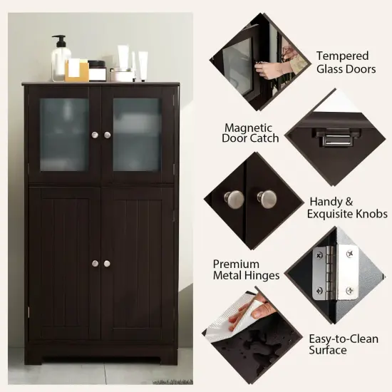 Black MDF Glass Door Floor Cabinet with Adjustable Shelf &ndash; 43 inches Storage Unit Brown {5}