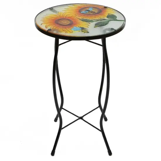 Northlight 19" Sunflower and Bumblebee Glass Patio Side Table Yellow {1}