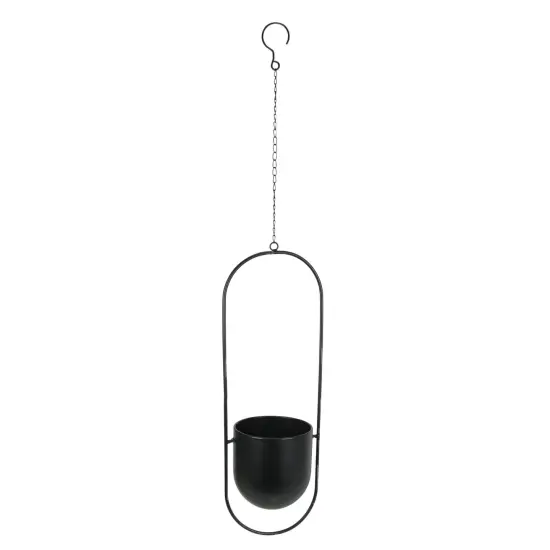 Black Metal Hanging Planter Indoor Outdoor Flower Pot Minimalist Oval Decor {1}