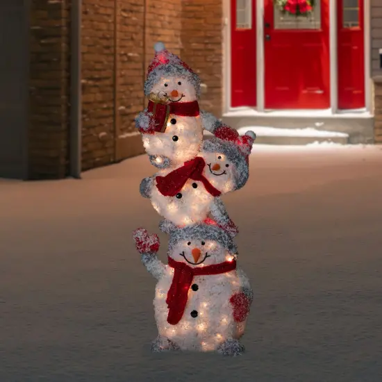 Northlight 42" Lighted Stacked Snowman Family Outdoor Christmas Decoraton White {3}
