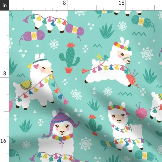 Various Fabrics by the Yard or Fat Quarter Kawaii Llamas Whimsical Colorful Cute Baby Aqua Teal Custom Printed Fabric by Spoonflower {2}