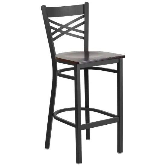 Emma and Oliver "X" Back Metal Restaurant Dining Barstool Walnut/BlackMetal {1}