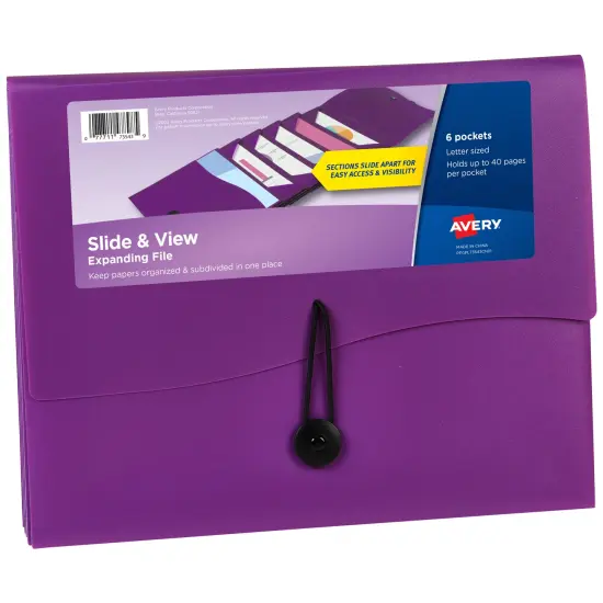 Avery Slide & View Expanding File Folder, 6 Pockets, Letter Size, 1 Plum Folder (73543) {1}