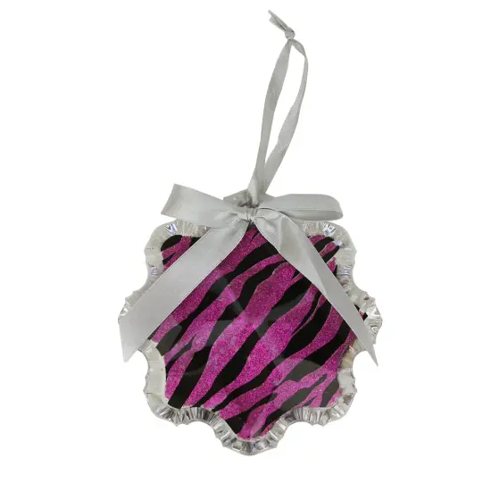 Allstate 4.5" Magenta Pink and Gray Glittered Snowflake Prism Christmas Ornament {1}