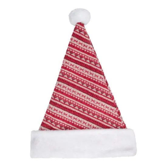 Northlight 17" Red and White Nordic Striped Santa Hat With Pom Pom {1}