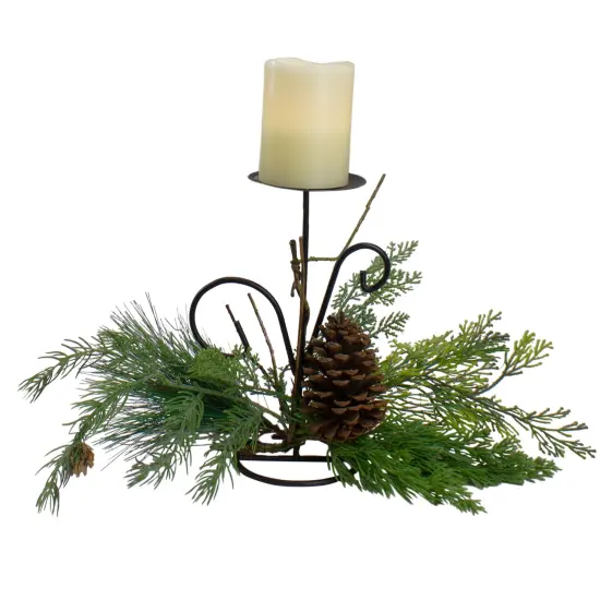 Northlight 10" Green Artificial Sprigs and Pine Cone Christmas Candle Holder {4}